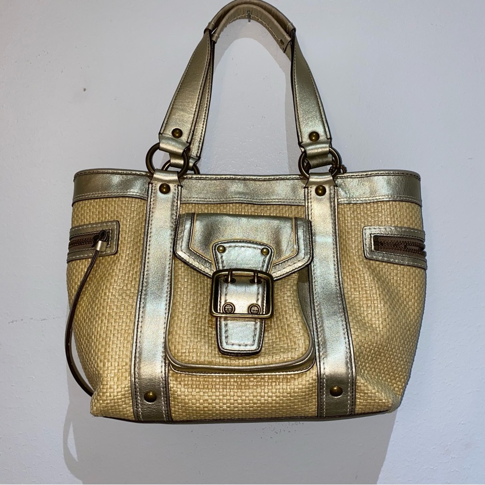 Coach Legacy Gold Leather Straw Bag